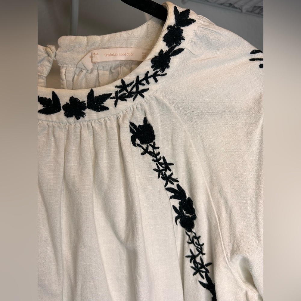 Zara Embroidered Linen Blend Blouse - Picture 2 of 10